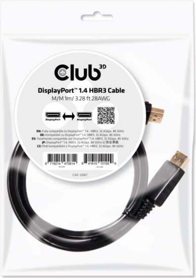 Club3D CAC-2067 DisplayPort (apa - apa) kábel 1m - Fekete