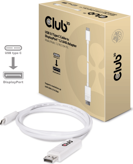 Club3D CAC-1517 USB C 3.1 - DisplayPort (apa - apa) kábel 1.2m - Fehér