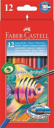Faber-Castell Aquarell Hatszögletű Színes ceruza készlet Ecsettel - 12 különböző szín