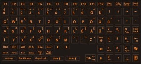 Billentyűzet matrica Fekete Alapon Narancssárga Betűk HU Billentyűzet matrica Fekete Alapon Narancssárga Betűk HU