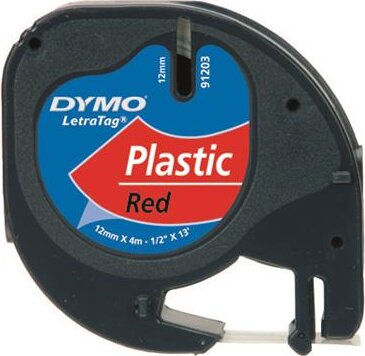 Dymo Letratag 12mm Feliratozógép szalag - Piros alapon fekete