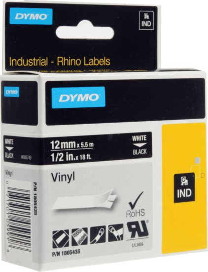 Dymo Rhino 12mm Feliratozógép szalag - Fekete alapon fehér