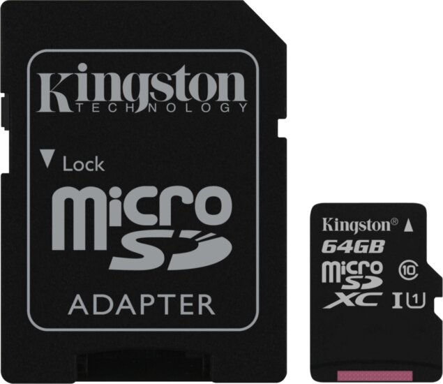 Kingston 64GB Canvas Select microSDXC UHS-I CL10 memóriakártya + Adapter