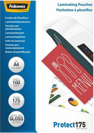 Fellowes 175 mikron A4 fényes lamináló fólia (100 db / csomag)