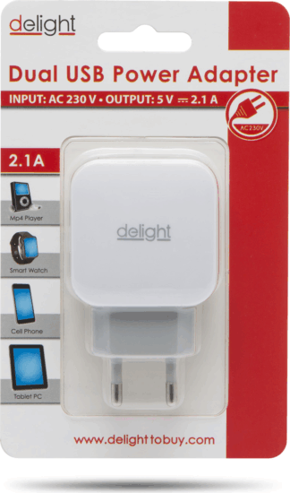 Delight Hálózati 2x USB adapter (5V / 2.1A) Fehér