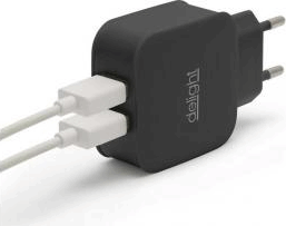 Delight Hálózati 2xUSB adapter (5V 1.0A / 2.1A) Fekete