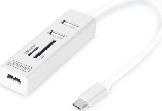 Digitus DA-70243 USB 2.0 HUB (3 port) kártyaolvasóval - Fehér