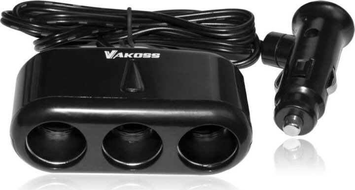 Vakoss TP-3263CK Szivargyújtó elosztó (1 -> 3 Socket) Fekete