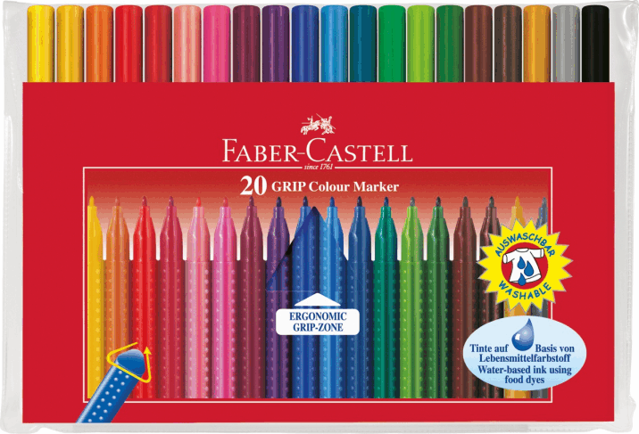 Faber-Castell "Grip" Háromszögletű rostirón készlet - 20 különböző szín (20 db)