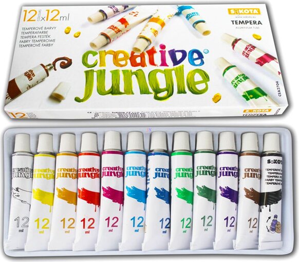 Sakota CEA2704 Creative Jungle 12 darabos tubusos tempera készlet kifestővel