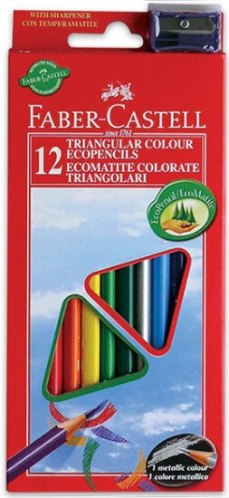 Faber-Castell 120512 Háromszögletű Színes ceruza készlet - 12 darabos ajándék hegyezővel
