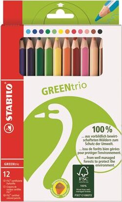 Stabilo GreenTrio Háromszögletű Vastag Színes ceruza készlet - 12 különböző szín (12 db)