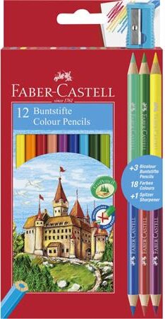 Faber-Castell 110312 Hatszögletű színes ceruza készlet (12db) + 3 db bicolor ceruza