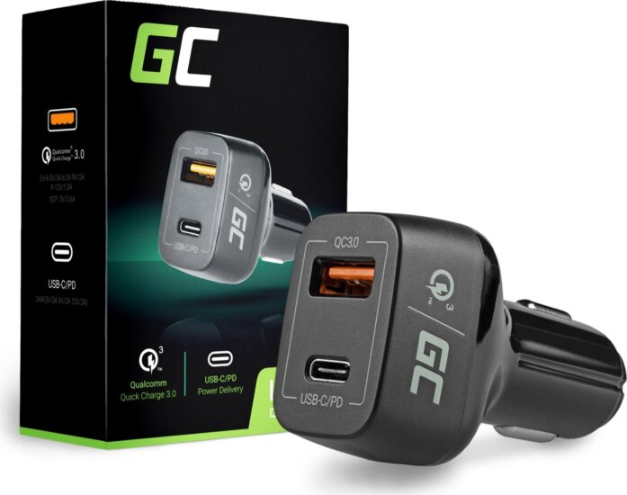 Green Cell CAD33 Autós USB töltő (2 port: USB-C Power Delivery + USB Quick Charge 3.0) 42W Fekete Green Cell CAD33 Autós USB töltő (2 port: USB-C Power Delivery + USB Quick Charge 3.0) 42W Fekete