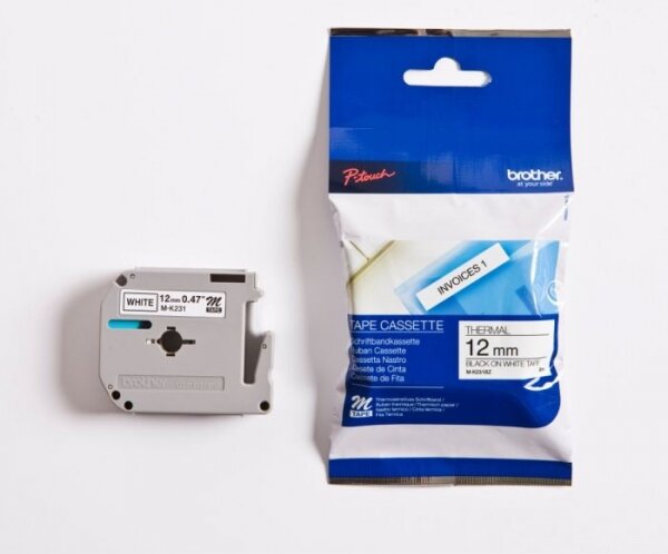 Brother MK231BZ P-Touch Feliratozógép szalag 12mm fehér alapon fekete, nem laminált műanyag
