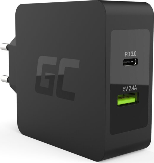 Green Cell Hálózati töltő 2 kimenet: USB-C + USB 45W Fekete