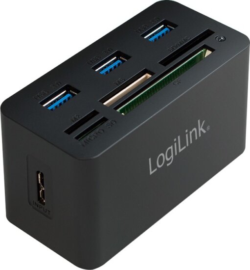 Logilink CR0042 USB 3.0 HUB (3 port) + Kártyaolvasó Fekete
