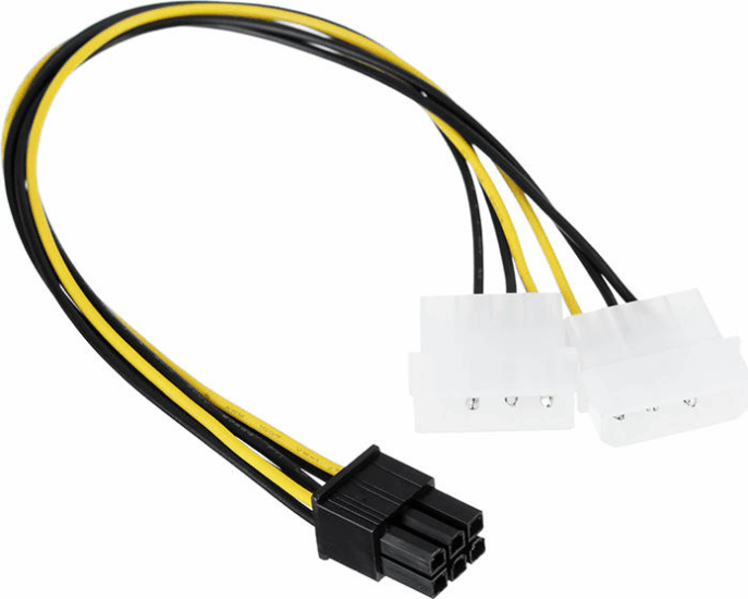 Akasa AK-CB4-6 2x4pin Molex - 6pin PCIe adapter - 10cm Akasa AK-CB4-6 2x4pin Molex - 6pin PCIe adapter - 10cm