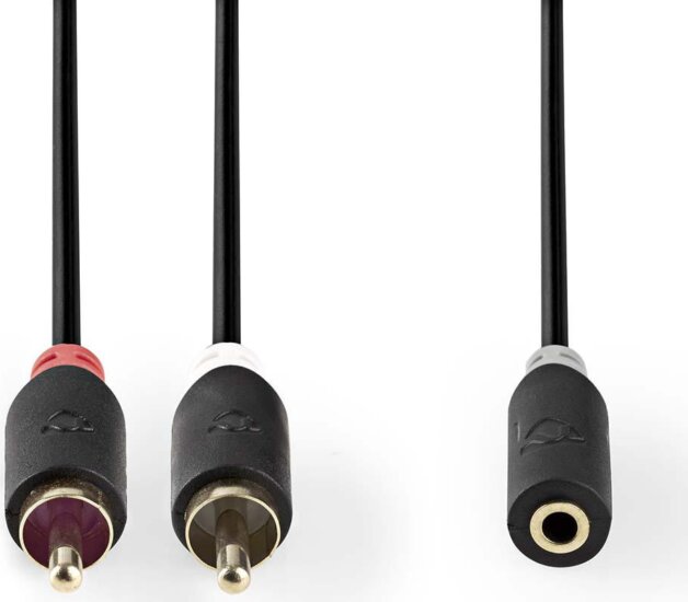 Nedis CABW22255AT02 2x RCA apa - 3.5mm Jack anya kábel 0.2m - Fekete