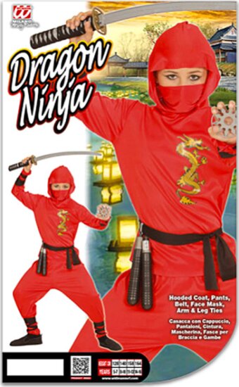 Widmann 01336 Sárkány ninja jelmez - 128 cm-es méret / Piros