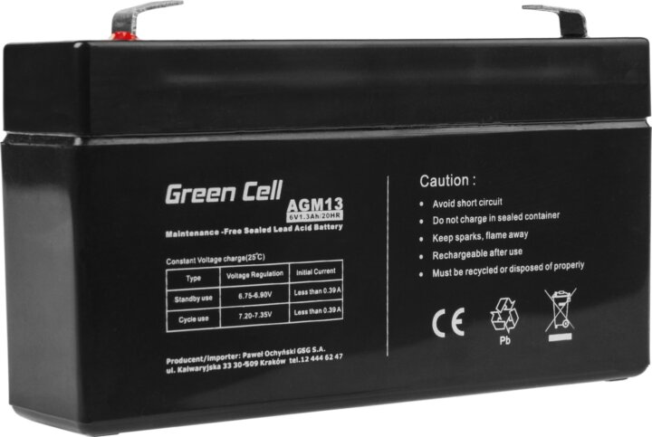 Green Cell 6V 1.3Ah AGM VRLA Akkumulátor