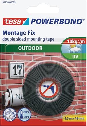 Tesa Powerbond 19mm x 1.5m Kültéri kétoldalas ragasztó - Fekete