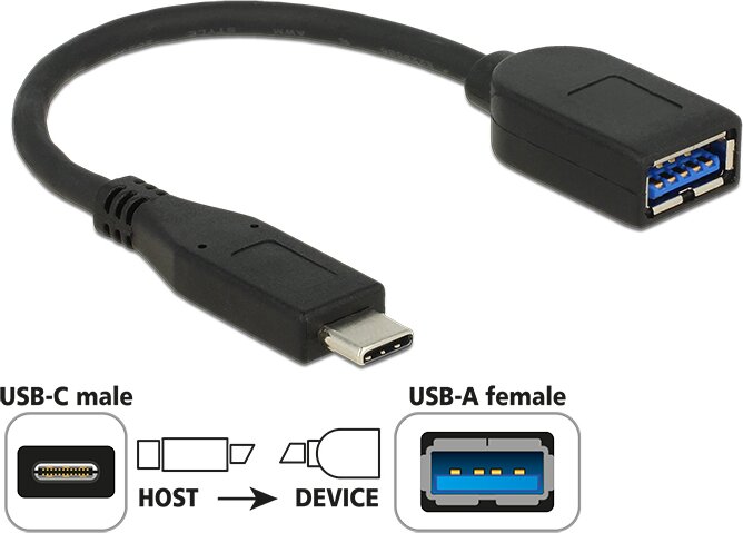 Delock 65684 USB 3.1 Type-C M - USB F Adapterkábel 0.1m Fekete Delock 65684 USB 3.1 Type-C M - USB F Adapterkábel 0.1m Fekete