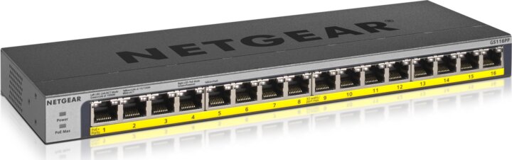 Netgear GS116PP-100EUS POE Gigabit Switch Fekete