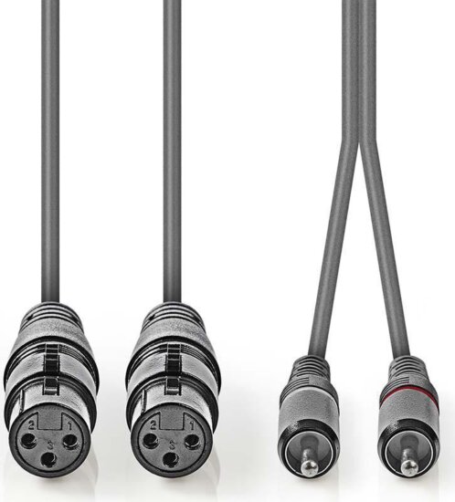 Nedis XLR - RCA audiokábel 1.5m (2xXLR anya - 2xRCA apa) Szürke