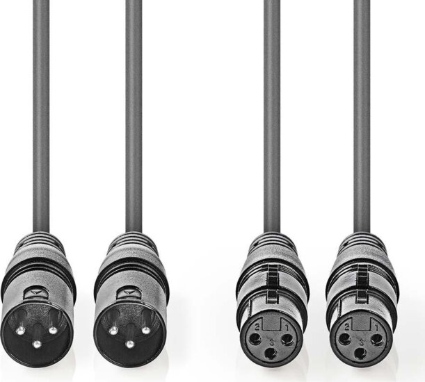 Nedis XLR - XLR Egyensúlyozott audiokábel 3m (2xXLR apa - 2xXLR anya) Szürke