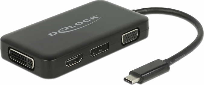Delock 63929 USB-C apa - (VGA + HDMI + DVI + DisplayPort) anya Adapter - Fekete Delock 63929 USB-C apa - (VGA + HDMI + DVI + DisplayPort) anya Adapter - Fekete