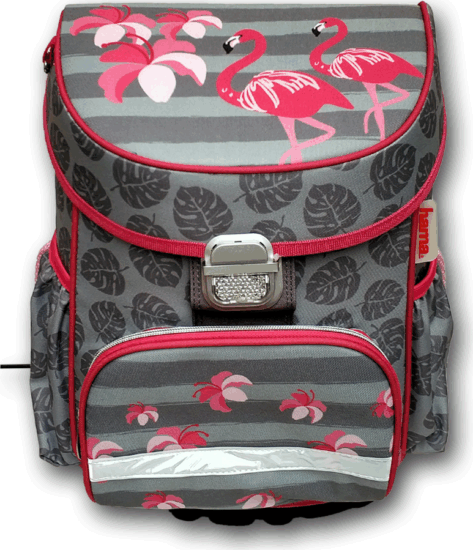 Hama Flamingo Iskolatáska tolltartóval - Szürke/Rózsaszín