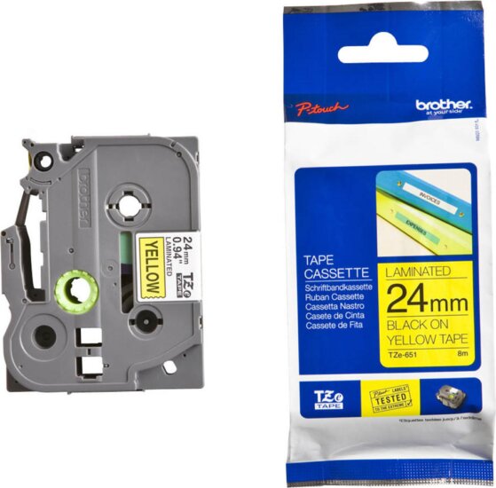 Brother TZE651 P-Touch Feliratozógép szalag 24 mm sárga alapon fekete
