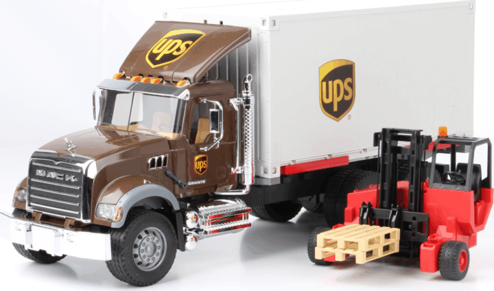 Bruder MACK Granite UPS teherautó taroncával és raklapokkal