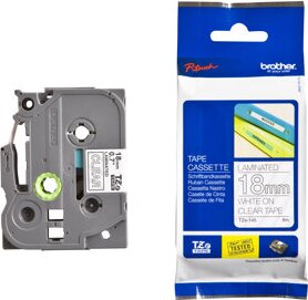 Brother TZE145 P-Touch Feliratozógép szalag 18 mm átlátszó alapon fehér
