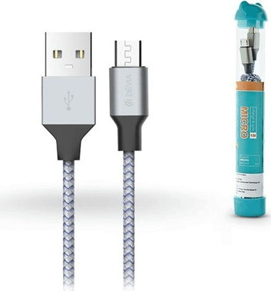 Devia Tube USB - MicroUSB Textil Adat- és töltőkábel 1m - Ezüst/Fekete