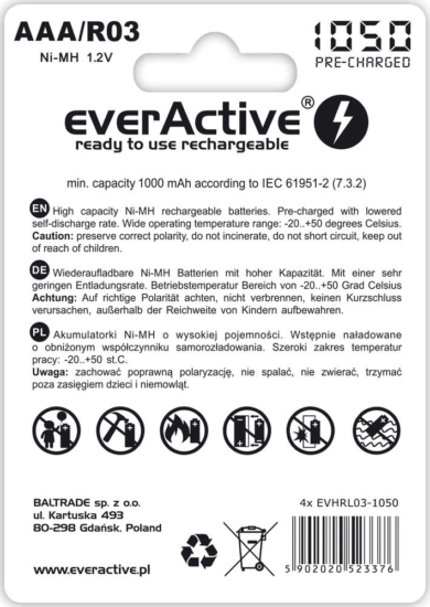 everActive Professional Line R03 AAA 1050 mAh Ni-MH Elem (4 db / csomag)