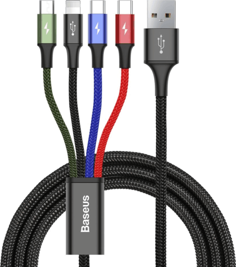 Baseus Fast 4in1 USB-A apa - (Lightning+2xUSB-C+MicroUSB) apa iPhone töltőkábel 1.2m - Fekete