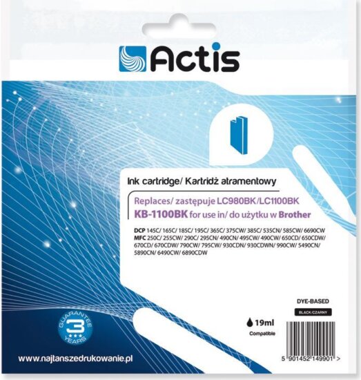 Actis (Brother LC1100BK/980BK) Tintapatron Fekete Actis (Brother LC1100BK/980BK) Tintapatron Fekete