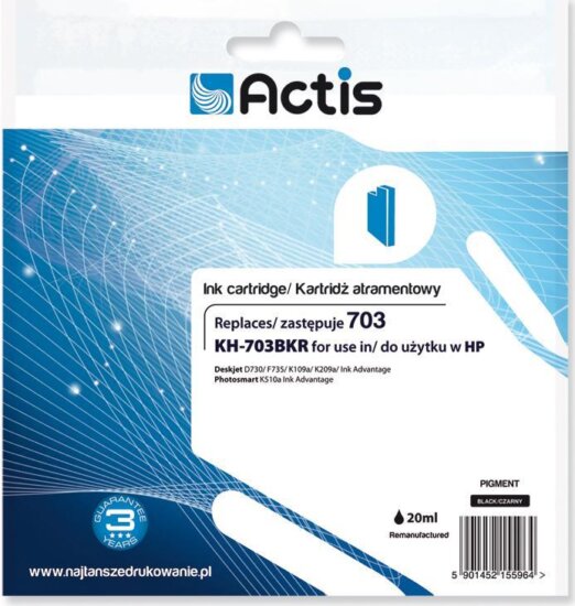 Actis (HP 703 CD887AE) Tintapatron Fekete Actis (HP 703 CD887AE) Tintapatron Fekete