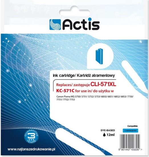 Actis (Canon CLI-571C) Tintapatron Cián Actis (Canon CLI-571C) Tintapatron Cián