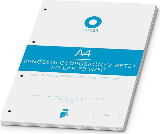 Boxer A4 Gyűrűs könyv betétlap - Sima (50db)