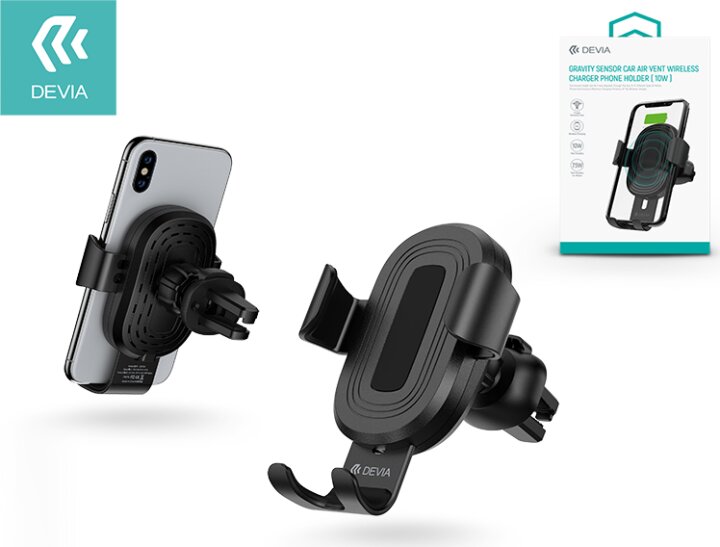 Devia Sensor Wireless töltő/tartó szellőzőrácsba illeszthető 10W Fekete