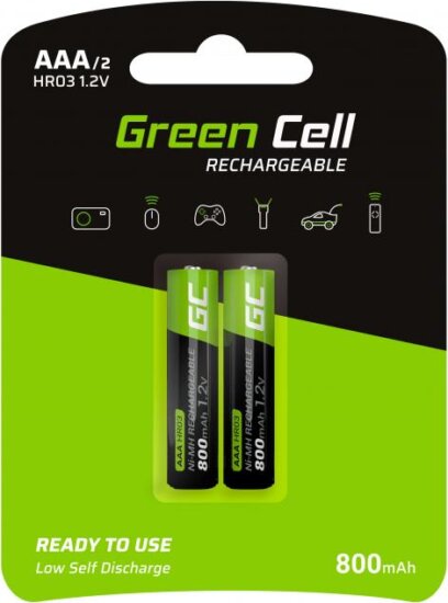 Green Cell GR08 Ni-MH 800mAh Újratölthető AAA HR03 Ceruzaelem (2db/csomag)