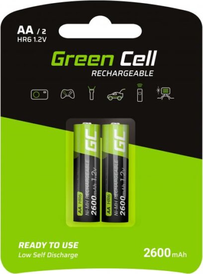 Green Cell GR05 Ni-MH 2600mAh Újratölthető AA HR6 Ceruzaelem (2db/csomag)