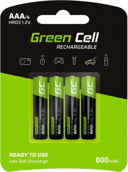 Green Cell GR04 Ni-MH 800mAh Újratölthető AAA HR03 Ceruzaelem (4db/csomag)