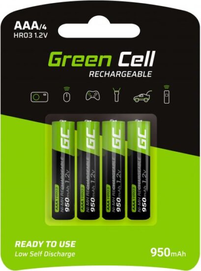 Green Cell GR03 Ni-MH 950mAh AAA HR03 Újratölthető Ceruzaelem (4db/csomag)
