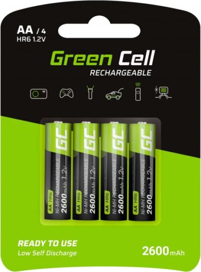 Green Cell GR01 Ni-MH 2600mAh Újratölthető AA HR6 Ceruzaelem (4db/csomag)