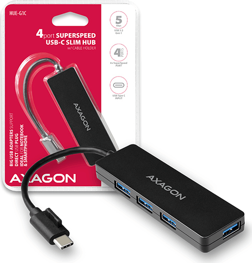 Axagon HUE-G1C USB-C Slim Hub (4 port) Fekete