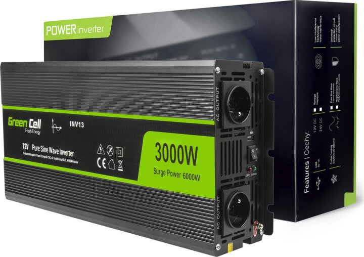 Green Cell INV15 Autós inverter tiszta szinuszhullám 12V / 3000W Green Cell INV15 Autós inverter tiszta szinuszhullám 12V / 3000W